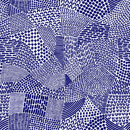 Abstract Patchwork Map Seamless Pattern Tile - Deep Navy Blue on Whiteのイラスト素材