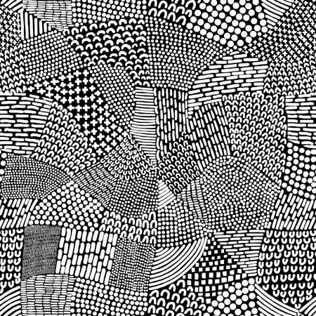 Abstract Patchwork Map Seamless Pattern Tile - White on Blackのイラスト素材