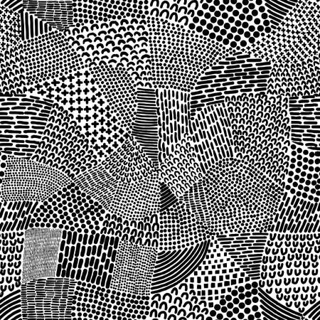 Abstract Patchwork Map Seamless Pattern Tile - Black on Whiteのイラスト素材