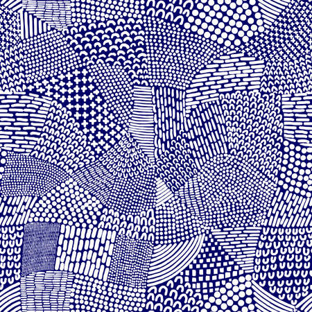 Abstract Patchwork Map Seamless Pattern Tile - White on Deep Navy Blueのイラスト素材