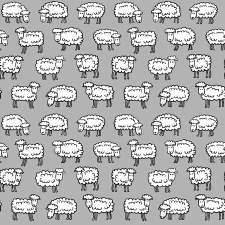 Cartoon Sheep Seamless Pattern - Black, White and Greyのイラスト素材