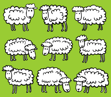 Set of Nine Hand Drawn Cartoon Sheepのイラスト素材