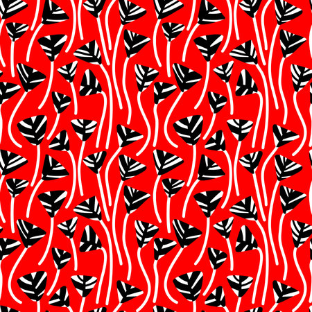 Stylised Triangular Flower/Leaf Seamless Pattern - Black, White and Redのイラスト素材