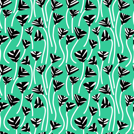 Stylised Triangular Flower/Leaf Seamless Pattern - Black, White and Sea Greenのイラスト素材