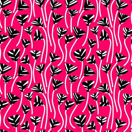 Stylised Triangular Flower/Leaf Seamless Pattern - Black, White and Neon Redのイラスト素材