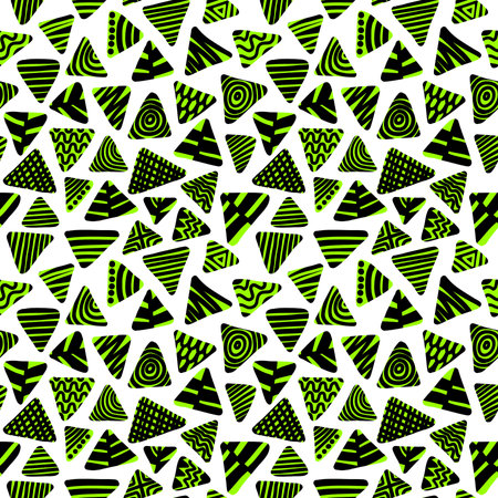 Abstract Decorated Triangles - Seamless Pattern - Black and Chartreuse Green on Whiteのイラスト素材