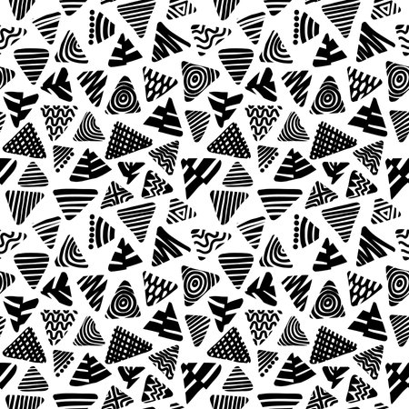 Abstract Decorated Triangles - Seamless Pattern - Black and Whiteのイラスト素材