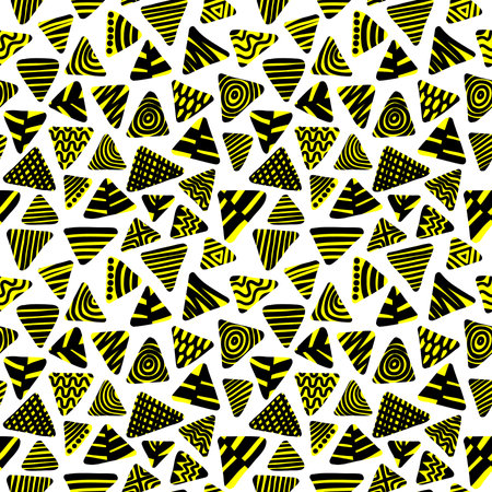 Abstract Decorated Triangles - Seamless Pattern - Black and Yellow on Whiteのイラスト素材