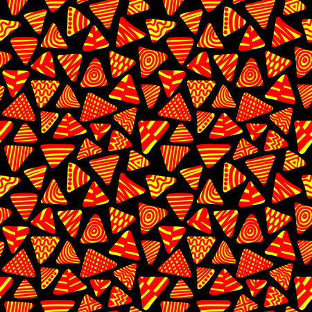 Abstract Decorated Triangles - Seamless Pattern - Red and Yellow on Blackのイラスト素材