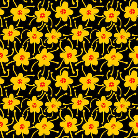 Competing Flowers - Seamless Vector Pattern - Amber and Red on Blackのイラスト素材