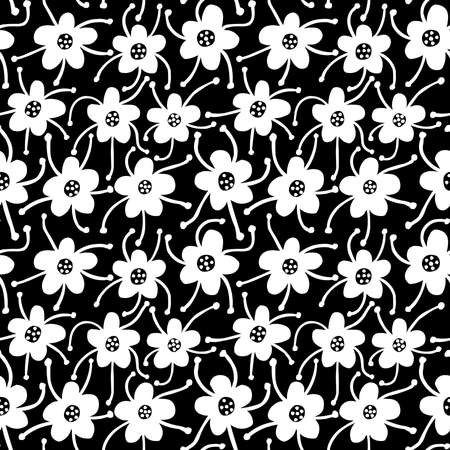 Competing Flowers - Seamless Vector Pattern - White and Black on Blackのイラスト素材