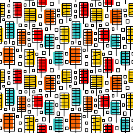 City of Leaves, Colourful Retro Modern Seamless Pattern with Rectangular Leaf Motifsのイラスト素材