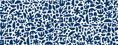 Abstract Hand Drawn Inky Shapes Seamless pattern - Indigo Blue on Whiteのイラスト素材