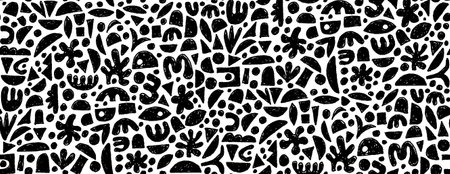 Abstract Hand Drawn Inky Shapes Seamless pattern - Black on Whiteのイラスト素材