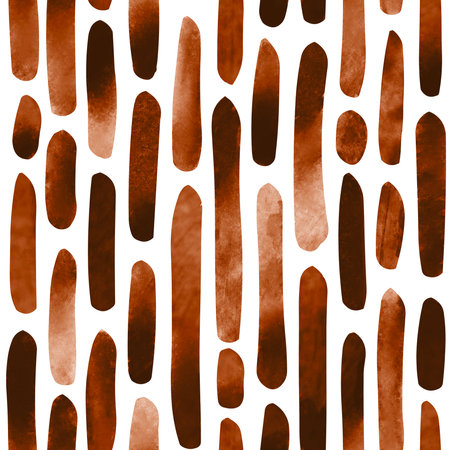 Watercolour Brush Strokes Seamless Pattern - Rusty Earthy Brown and Whiteの写真素材