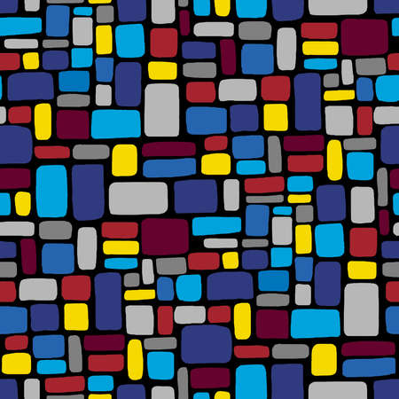 Hand drawn abstract mosaic seamless pattern in a palette of colours on a black background.のイラスト素材