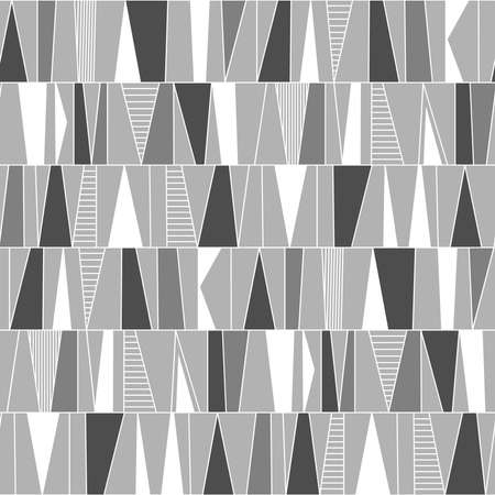 Scandinavian style abstract seamless pattern made up of rows divided with vertical lines with shaped areas shaded/colored in a variety of ways - Shades of Grayのイラスト素材