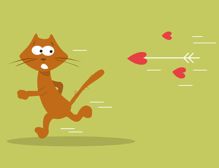 illustration of a cat running from loveのイラスト素材