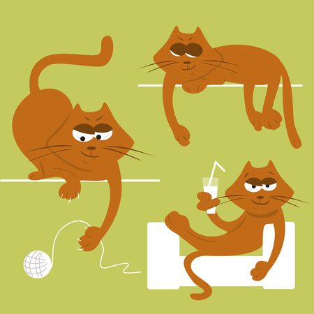 illustration of funny red cats on green backgroundのイラスト素材
