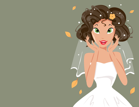 illustration of the happy bride in white dressのイラスト素材