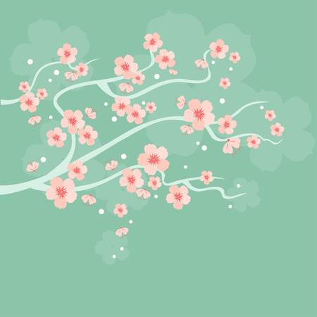 illustration of cherry blossoms on a green backgroundのイラスト素材