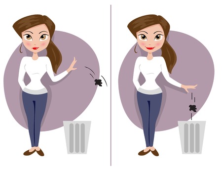 girls throw garbage in the trashのイラスト素材