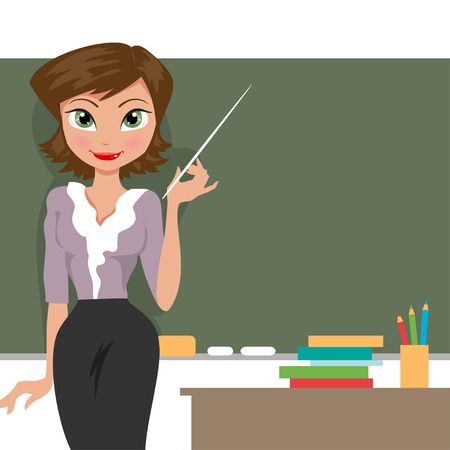 teacher at the blackboard in the classroomのイラスト素材