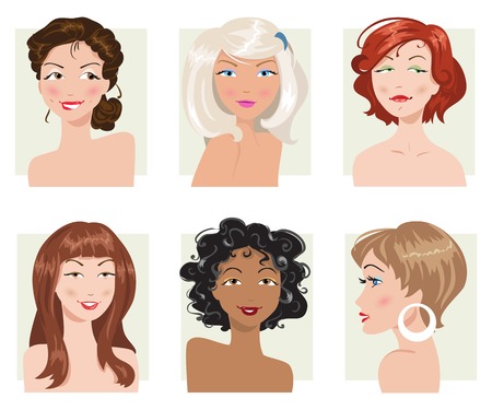 set of women\'s hairstyles and types of appearanceのイラスト素材