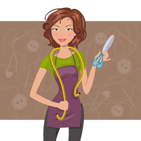 woman seamstress with scissors and meter. Dressmakerのイラスト素材