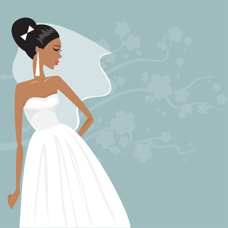 illustration of a beautiful young bride on a floral backgroundのイラスト素材