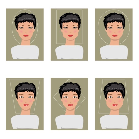 Illustration of women with different forms of faceのイラスト素材
