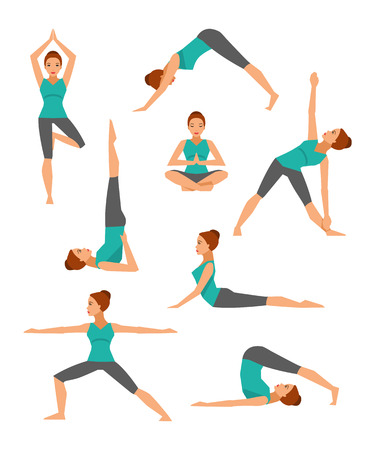 collection of basic yoga asanas. Healthy lifestyle.のイラスト素材