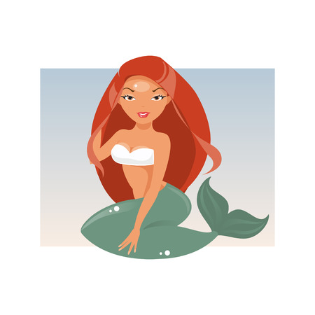 Illustration of sitting cartoon cute redheaded mermaidのイラスト素材