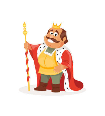 Cheerful cartoon king on a white background. Fairy tale illustrationのイラスト素材