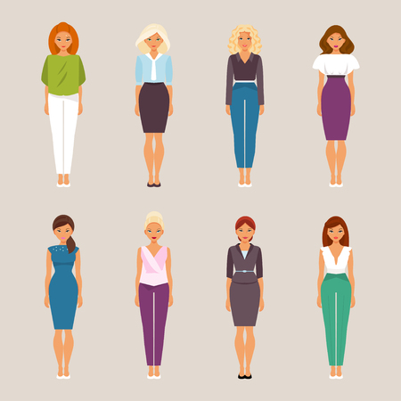 Set of woman in fashionable office clothes. Vector illustrationのイラスト素材