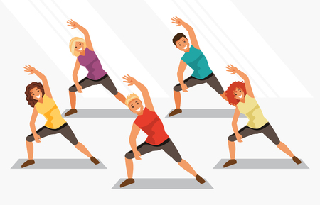 Group of people is engaged in aerobics in the gym. Fitness and weight loss. Healthy lifestyle. Vector illustrationのイラスト素材