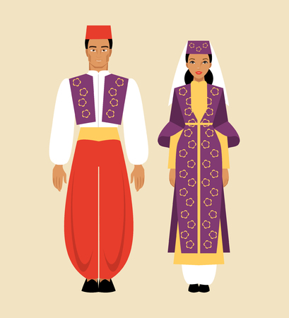 Turkish man and woman in national dressのイラスト素材
