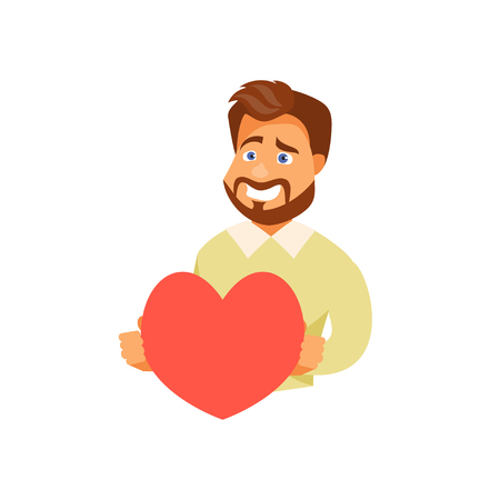 Loving man with a heart in his hands, smiling.のイラスト素材