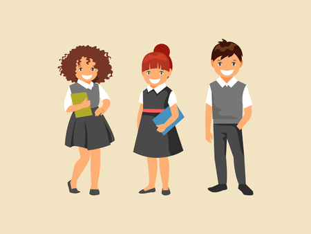 Set of three smiling students. Vector illustrationのイラスト素材