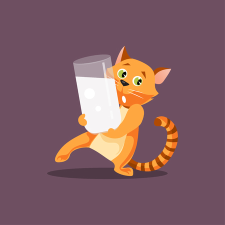 Cartoon cat carries stolen milk. Humorous vector illustrationのイラスト素材