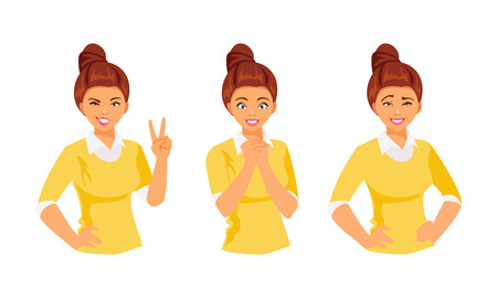 Set of female emotions, part 2. Vector illustrationのイラスト素材