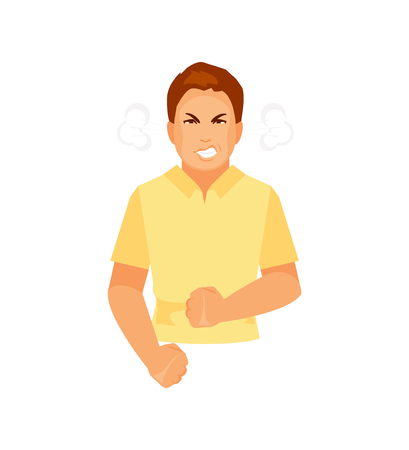 Screaming angry man with steam from his ears. Humorous vector illustrationのイラスト素材