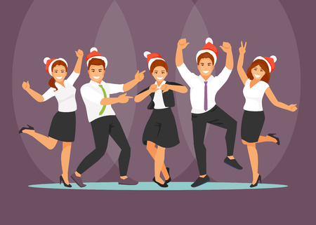 Office team celebrates the new year. Corporate party. Vector illustrationのイラスト素材