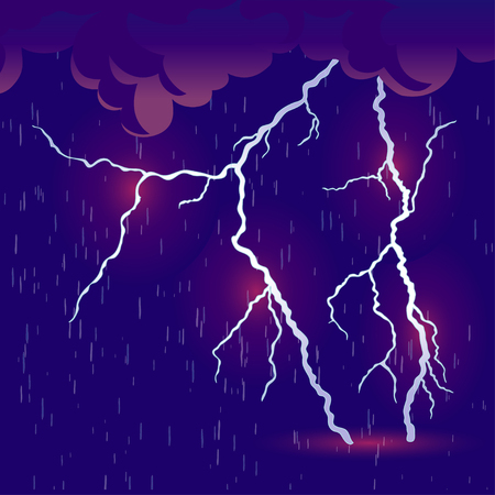 Storm and lightning with heavy rain. Vector illustrationのイラスト素材