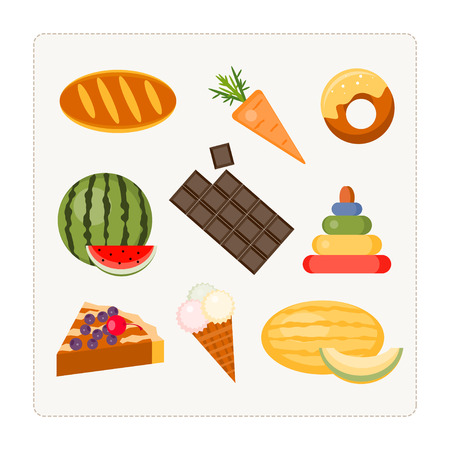 Find an extra object. Card for a logical game for children. Edible and inedible objects. Vector illustrationのイラスト素材