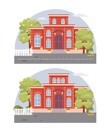 Find ten differences in the landscape. Card for educational game for children. Vector illustrationのイラスト素材