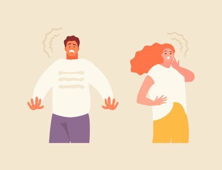 Frightened man and woman characters. Emotion of fear and shockのイラスト素材