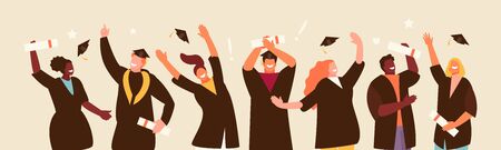 Happy jumping graduate students group. Education vector illustrationのイラスト素材