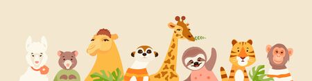 Cartoon Animals group portraits banner vector setのイラスト素材