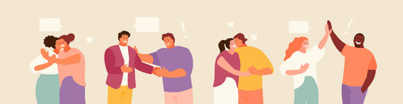 People greeting each other. Lovers, friends and colleagues vector illustrationのイラスト素材